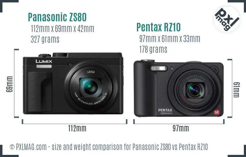 Panasonic ZS80 vs Pentax RZ10 size comparison