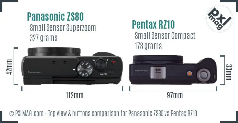 Panasonic ZS80 vs Pentax RZ10 top view buttons comparison
