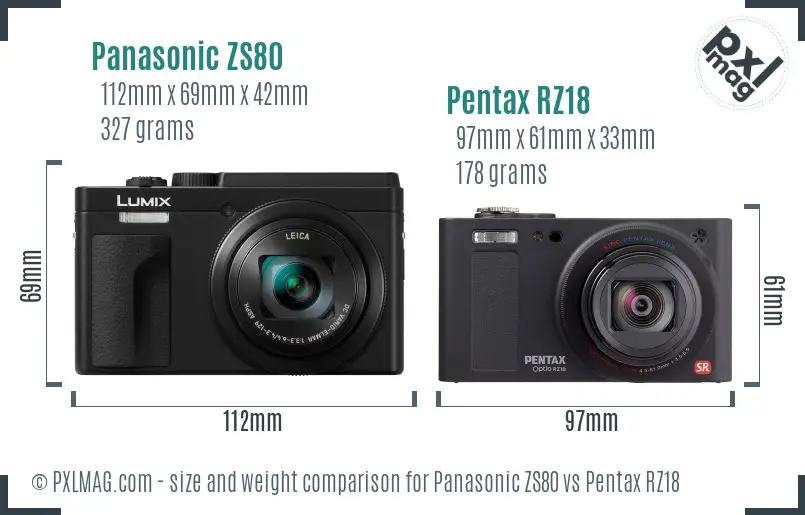 Panasonic ZS80 vs Pentax RZ18 size comparison