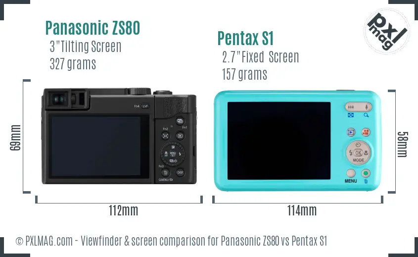 Panasonic ZS80 vs Pentax S1 Screen and Viewfinder comparison