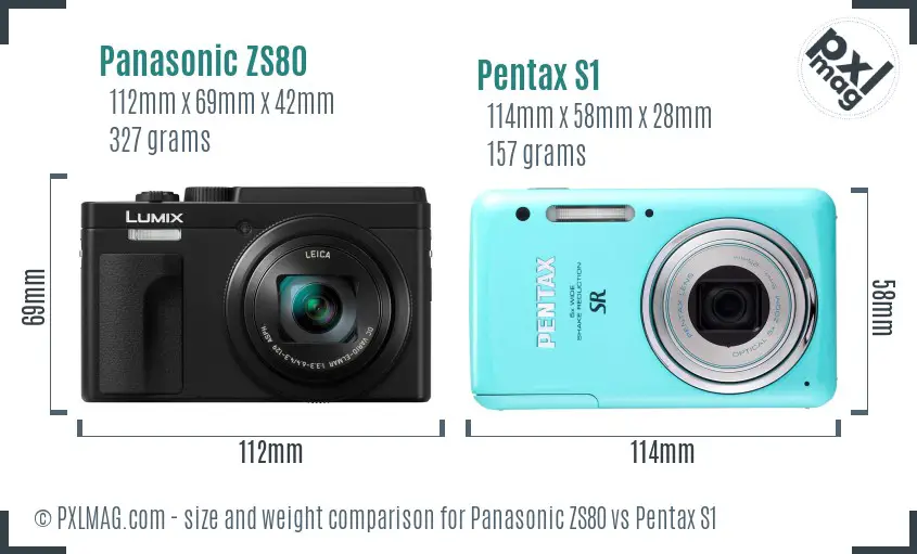 Panasonic ZS80 vs Pentax S1 size comparison