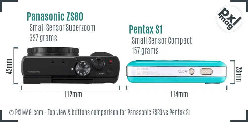 Panasonic ZS80 vs Pentax S1 top view buttons comparison