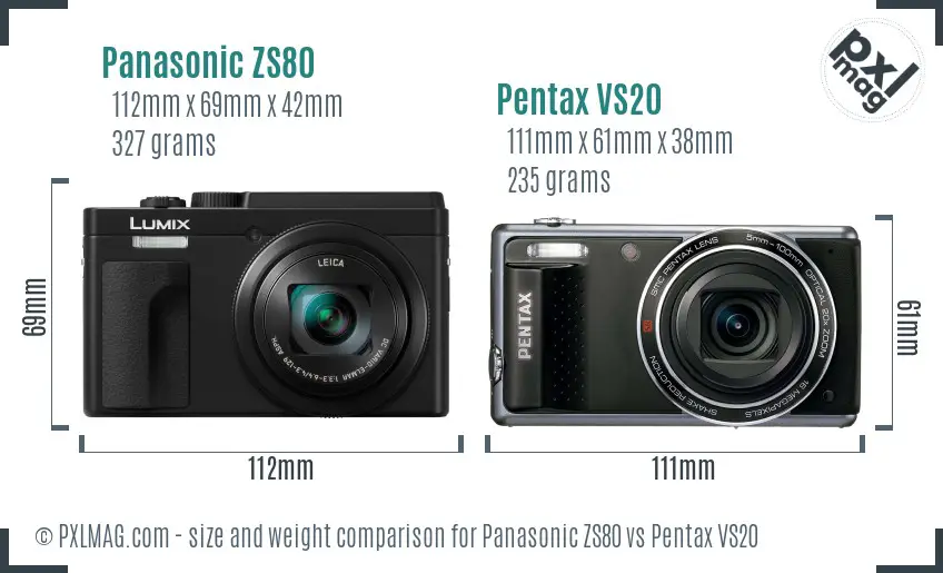 Panasonic ZS80 vs Pentax VS20 size comparison