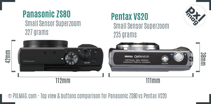 Panasonic ZS80 vs Pentax VS20 top view buttons comparison