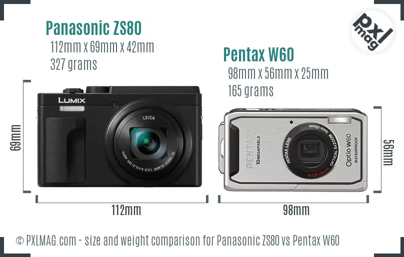 Panasonic ZS80 vs Pentax W60 size comparison