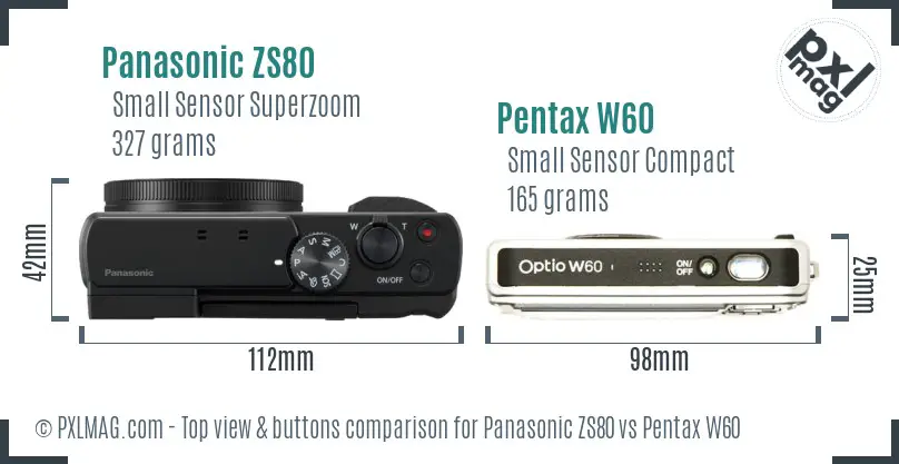 Panasonic ZS80 vs Pentax W60 top view buttons comparison