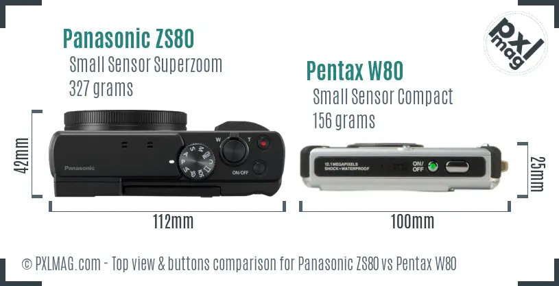 Panasonic ZS80 vs Pentax W80 top view buttons comparison