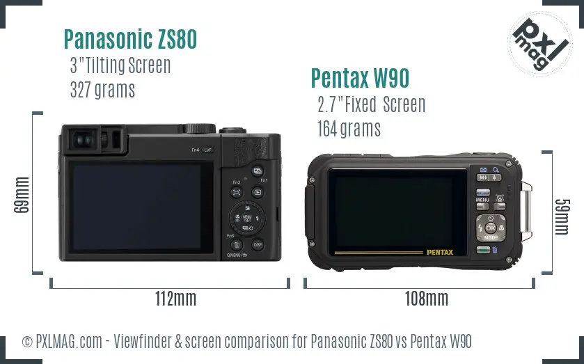 Panasonic ZS80 vs Pentax W90 Screen and Viewfinder comparison