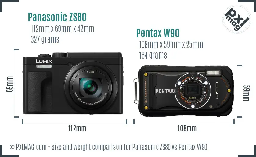 Panasonic ZS80 vs Pentax W90 size comparison