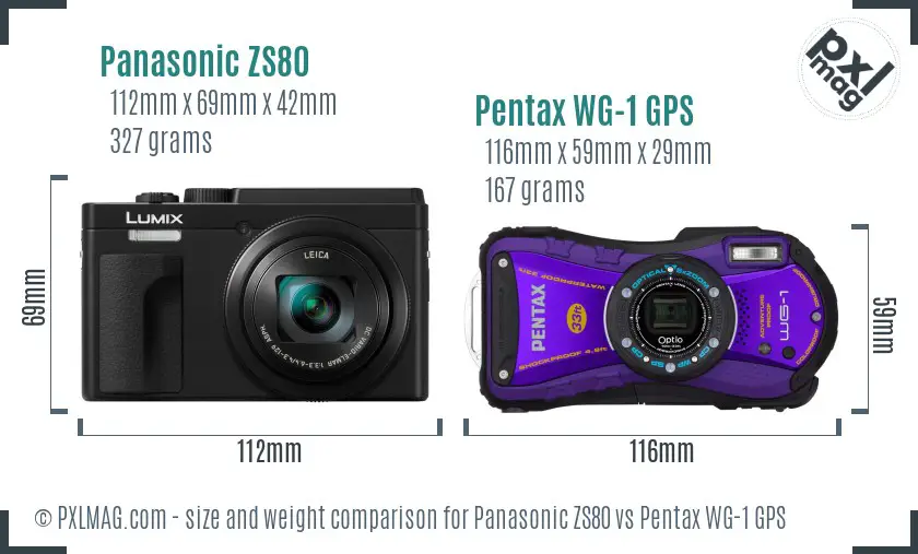 Panasonic ZS80 vs Pentax WG-1 GPS size comparison