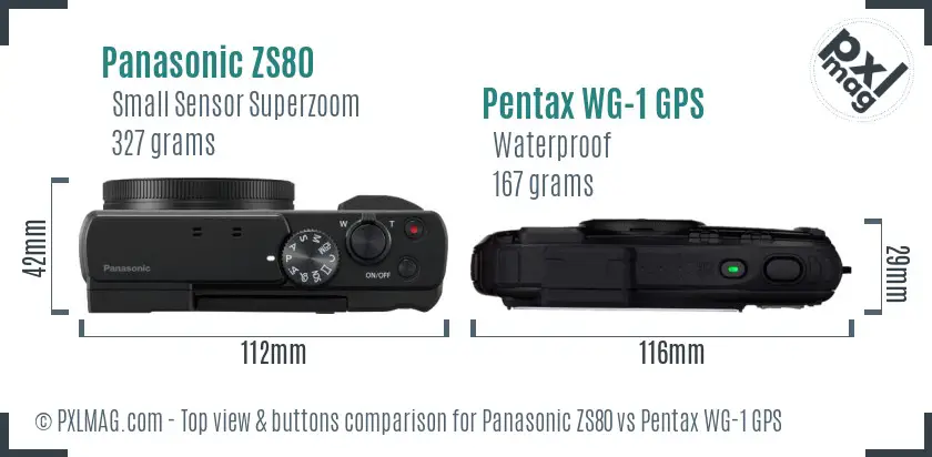 Panasonic ZS80 vs Pentax WG-1 GPS top view buttons comparison