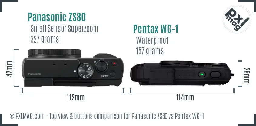 Panasonic ZS80 vs Pentax WG-1 top view buttons comparison