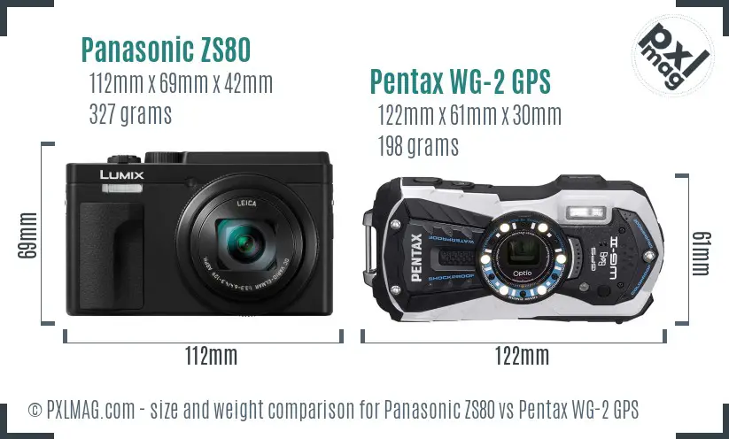 Panasonic ZS80 vs Pentax WG-2 GPS size comparison