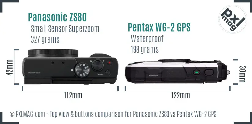 Panasonic ZS80 vs Pentax WG-2 GPS top view buttons comparison