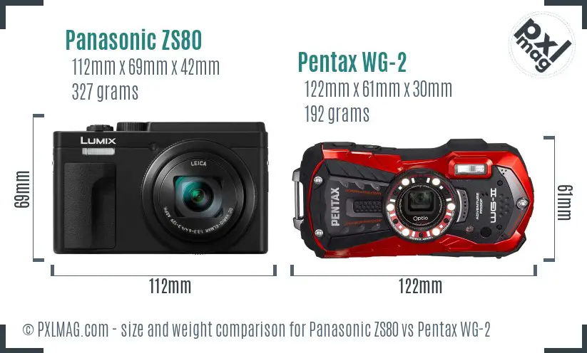 Panasonic ZS80 vs Pentax WG-2 size comparison