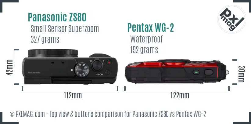 Panasonic ZS80 vs Pentax WG-2 top view buttons comparison