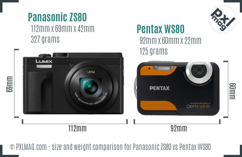 Panasonic ZS80 vs Pentax WS80 size comparison