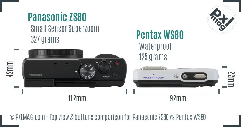 Panasonic ZS80 vs Pentax WS80 top view buttons comparison