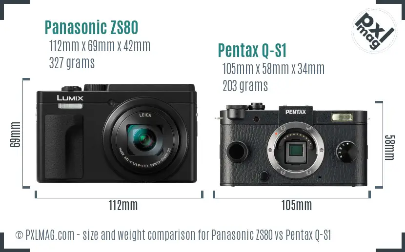 Panasonic ZS80 vs Pentax Q-S1 size comparison