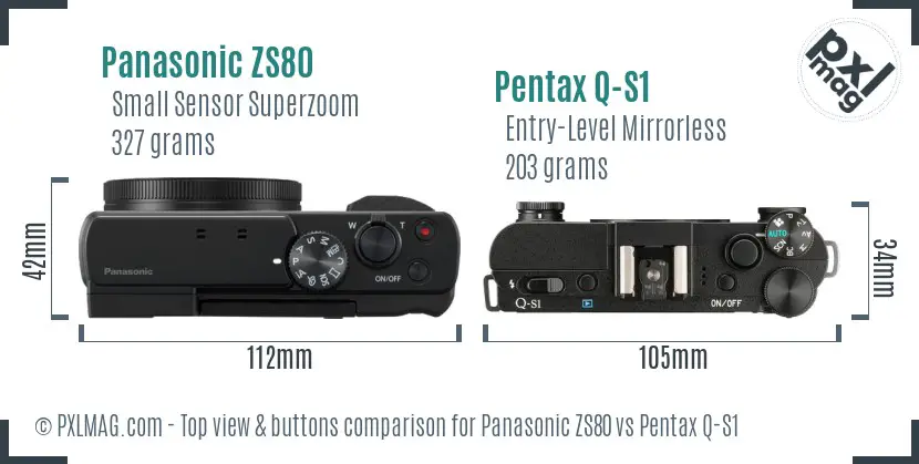 Panasonic ZS80 vs Pentax Q-S1 top view buttons comparison