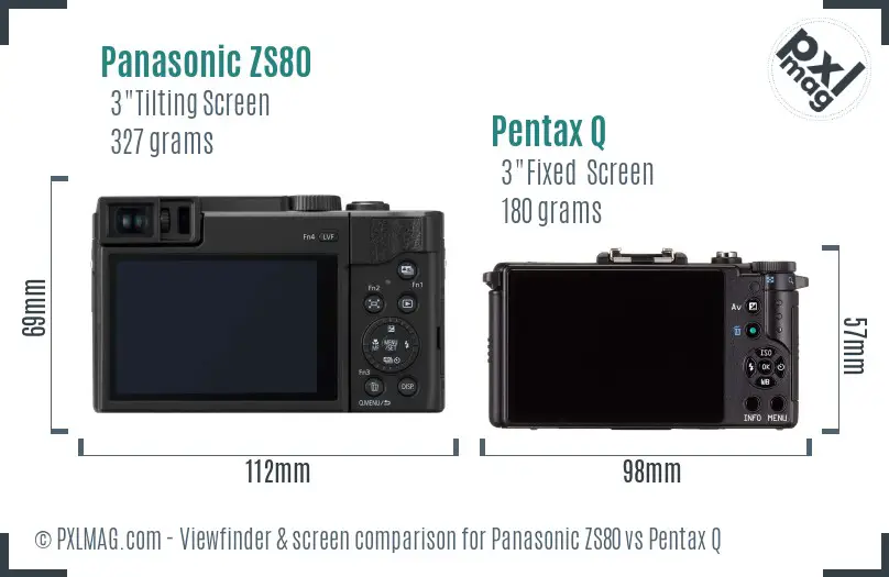 Panasonic ZS80 vs Pentax Q Screen and Viewfinder comparison