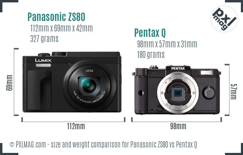 Panasonic ZS80 vs Pentax Q size comparison