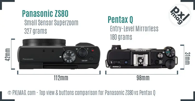 Panasonic ZS80 vs Pentax Q top view buttons comparison