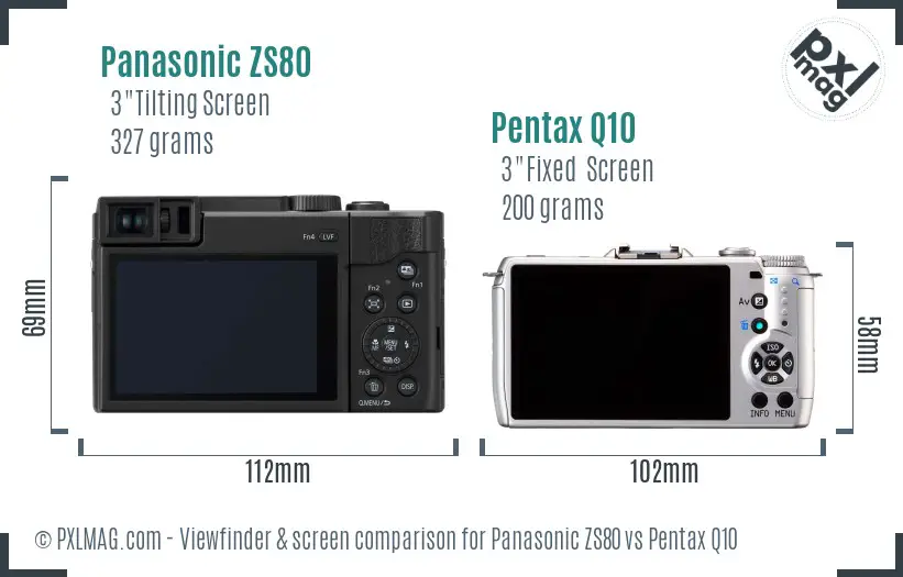 Panasonic ZS80 vs Pentax Q10 Screen and Viewfinder comparison
