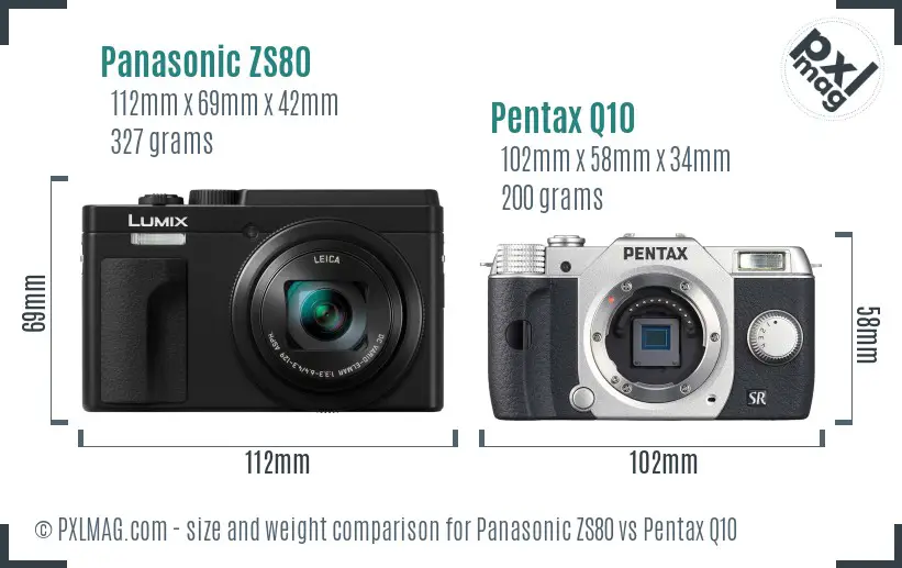 Panasonic ZS80 vs Pentax Q10 size comparison
