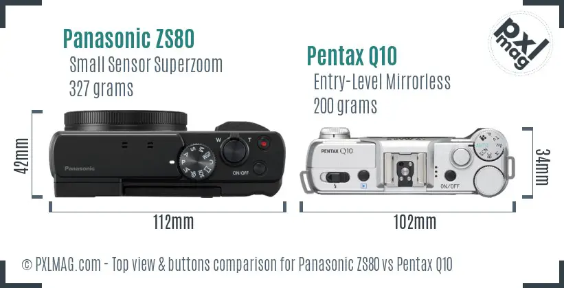 Panasonic ZS80 vs Pentax Q10 top view buttons comparison