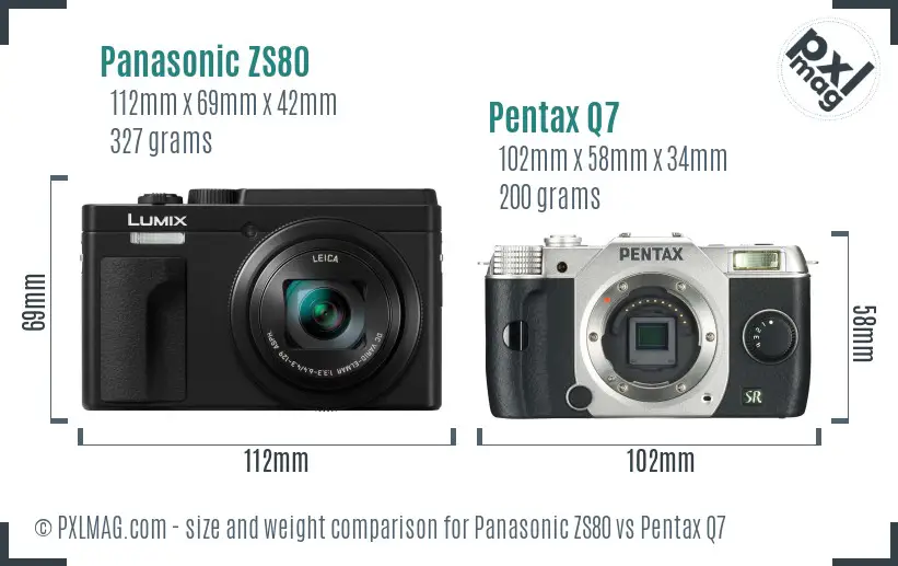 Panasonic ZS80 vs Pentax Q7 size comparison