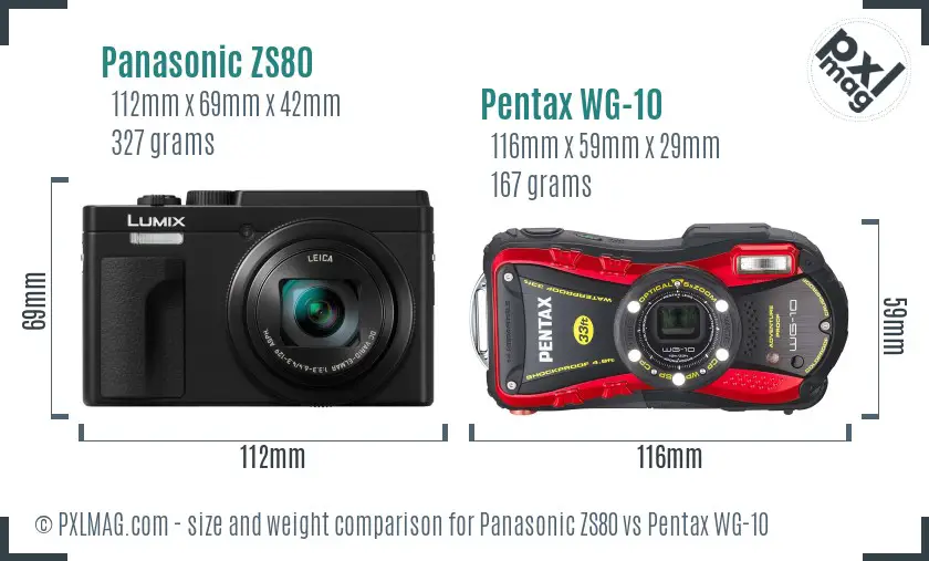 Panasonic ZS80 vs Pentax WG-10 size comparison