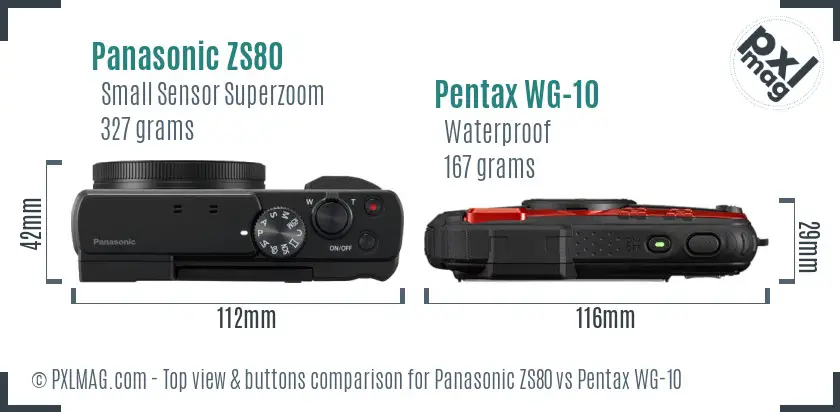Panasonic ZS80 vs Pentax WG-10 top view buttons comparison
