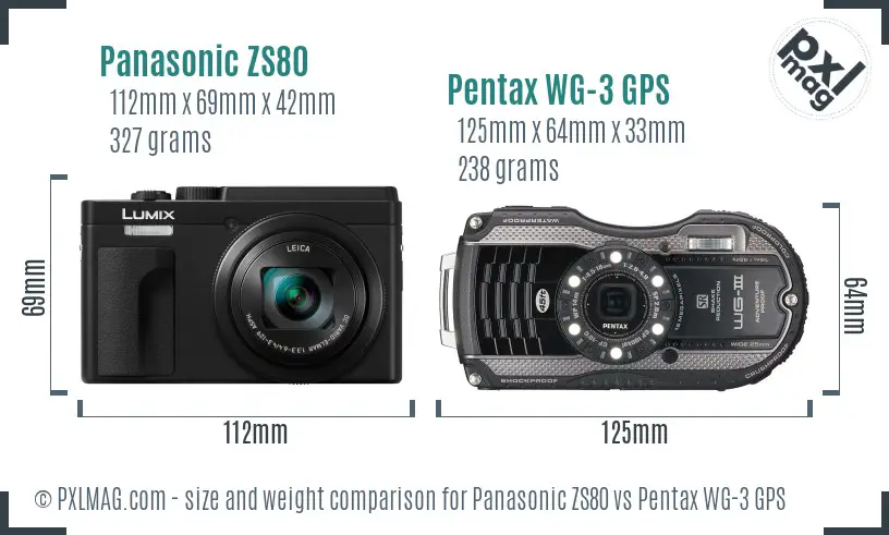 Panasonic ZS80 vs Pentax WG-3 GPS size comparison