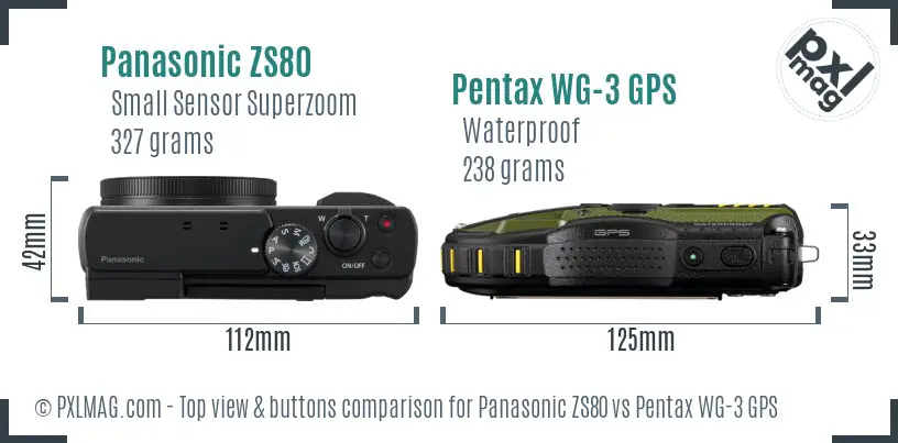 Panasonic ZS80 vs Pentax WG-3 GPS top view buttons comparison