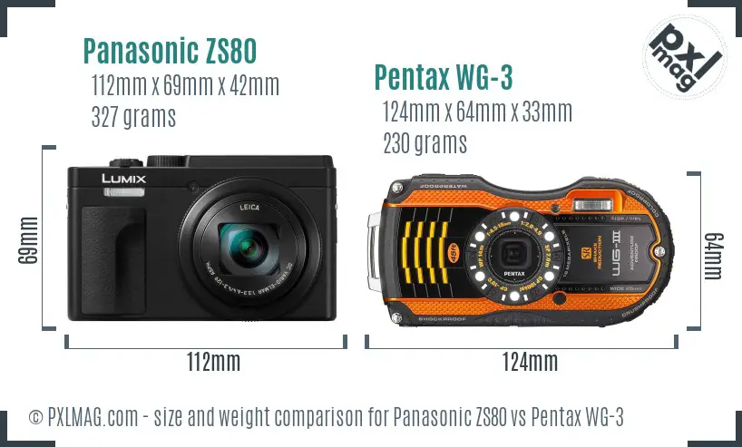Panasonic ZS80 vs Pentax WG-3 size comparison Panasonic ZS80 vs Pentax WG-3 size comparison