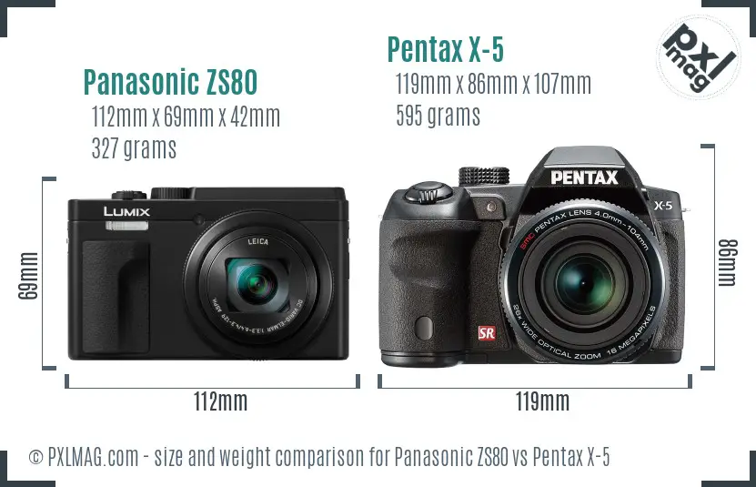 Panasonic ZS80 vs Pentax X-5 size comparison