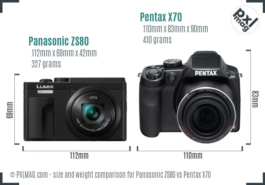 Panasonic ZS80 vs Pentax X70 size comparison