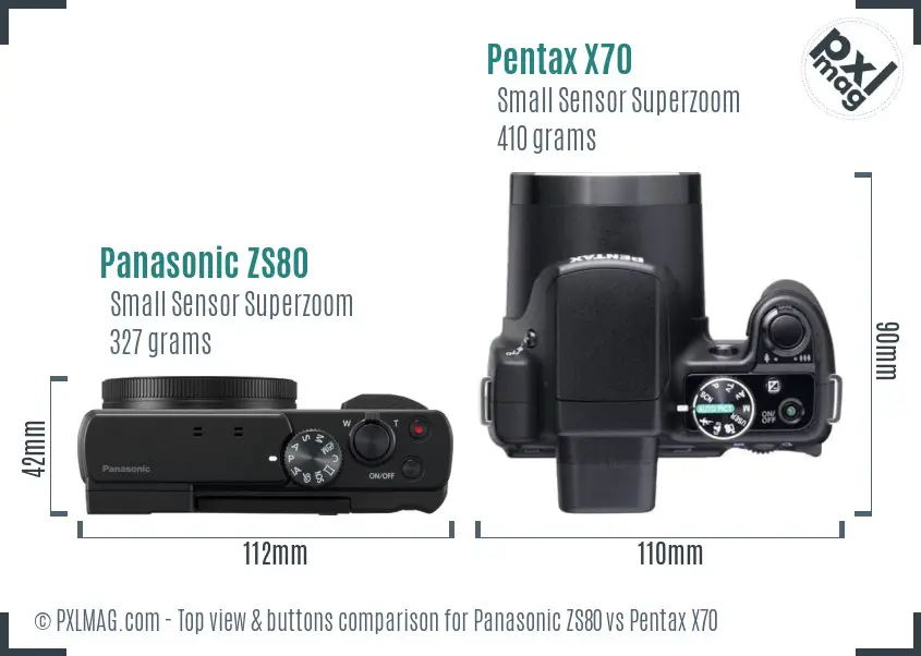 Panasonic ZS80 vs Pentax X70 top view buttons comparison