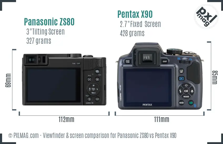 Panasonic ZS80 vs Pentax X90 Screen and Viewfinder comparison