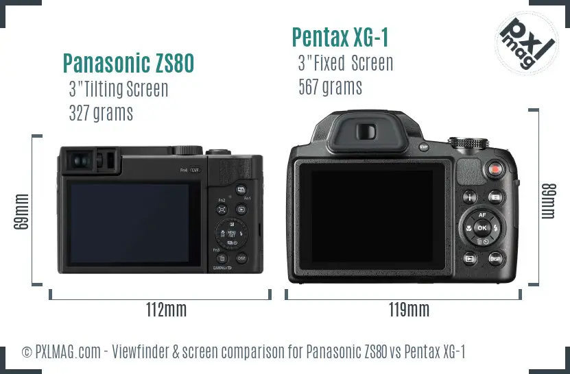 Panasonic ZS80 vs Pentax XG-1 Screen and Viewfinder comparison