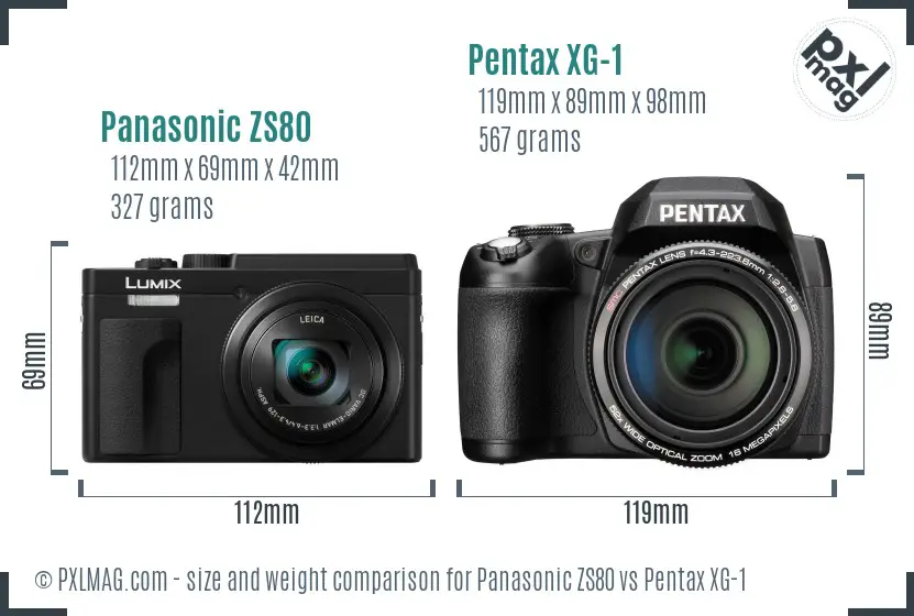 Panasonic ZS80 vs Pentax XG-1 size comparison