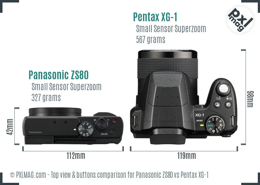 Panasonic ZS80 vs Pentax XG-1 top view buttons comparison