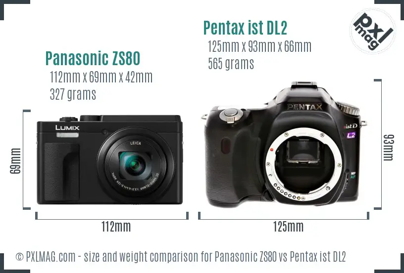Panasonic ZS80 vs Pentax ist DL2 size comparison
