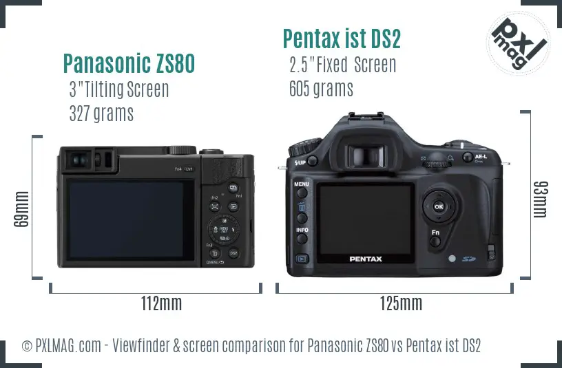 Panasonic ZS80 vs Pentax ist DS2 Screen and Viewfinder comparison