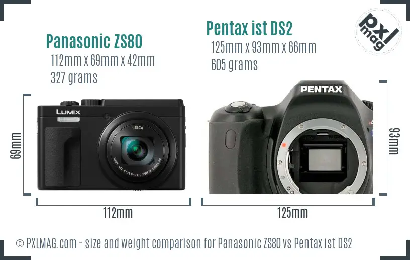Panasonic ZS80 vs Pentax ist DS2 size comparison