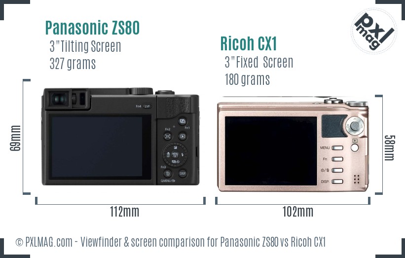 Panasonic ZS80 vs Ricoh CX1 Screen and Viewfinder comparison