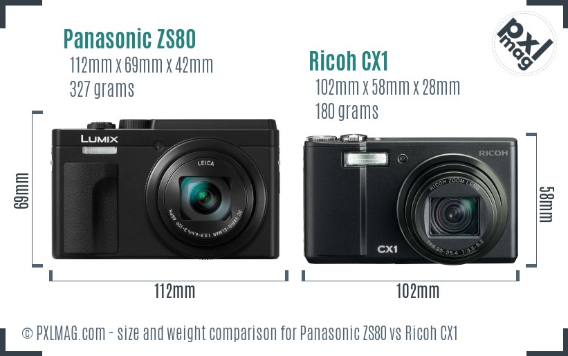 Panasonic ZS80 vs Ricoh CX1 size comparison