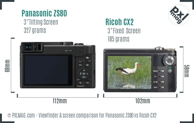 Panasonic ZS80 vs Ricoh CX2 Screen and Viewfinder comparison