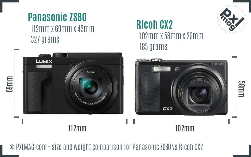 Panasonic ZS80 vs Ricoh CX2 size comparison